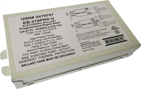 Monument&reg; 2-lamp Electronic Fluorescent Ballast, Programmed Rapid Start, 120 - 277 Volts, 18 Watts