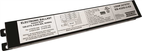 Monument&reg; 4-lamp, Electronic Fluorescent Ballast, Instant Start, Energy Saving, 120 - 277 Volts, 32 Watts