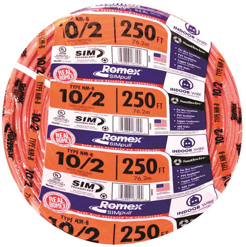 Romex Nm-b Non-metallic Sheathed Cable With Ground, 10-2, 250 Ft. Per Roll