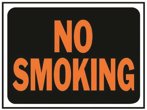 No Smoking Sign, Plastic,  9 In. X 12 In., Orange On Black, 10 Per Pack