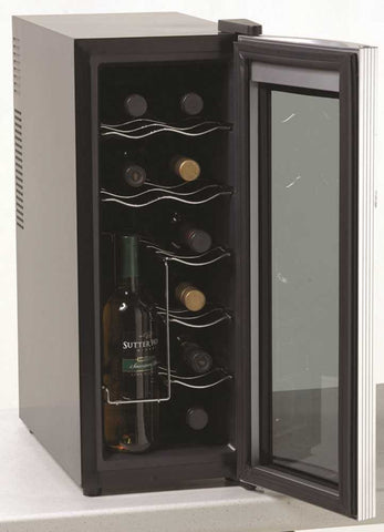 Avanti&reg; 10 In. Counter Top Wine Cooler, 12 Bottle Capacity, Black With Platinum Finish