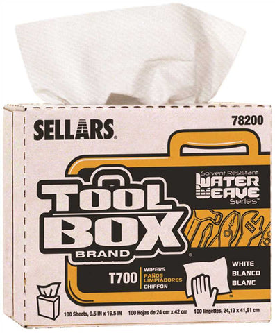 Toolbox T700 Waterweave Pop Up Wipers, White, 9.5 In. X 16.5 In., 100 Sheets Per Box, 8 Boxes Per Case, 800 Sheets