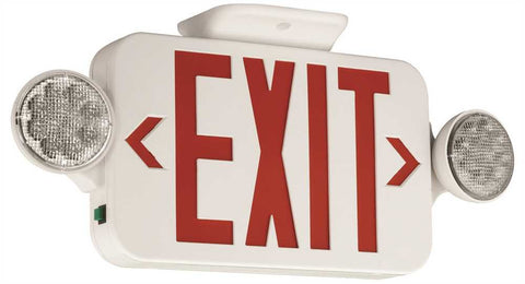 Compass&reg; Led Combination Exit-emergency Light, Red Letters, White, Damp Location Listed