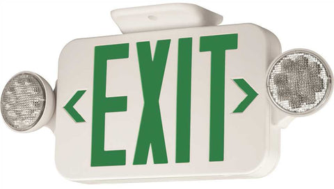 Compass&reg; Led Combination Exit-emergency Light, Green Letters, White, Damp Location Listed