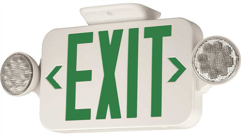 Compass&reg; Led Combination Exit-emergency Light, Green Letters, White, Damp Location Listed, Remote Capacity