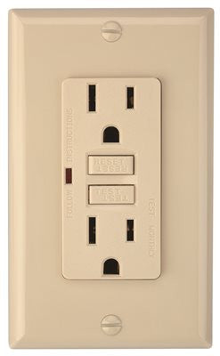 Gfci Receptacle, 15 Amps At 125 Vac, Ivory