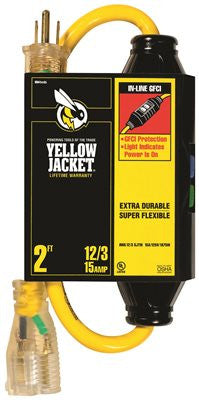 Coleman Cable Yellow Jacket&reg; In-line Gfci With 2 Ft. 12-3 Sjtw Cord And Lighted Receptacle, Yellow