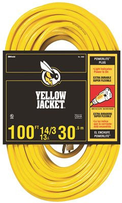 Coleman Cable Yellow Jacket&reg; 14-3 Sjtw 100 Ft. Extension Cord With Lighted Receptacle, Yellow