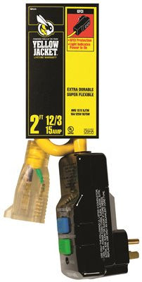 Coleman Cable Yellow Jacket&reg; Right Angle Gfci With 2 Ft. 12-3 Sjtw Cord And Lighted Receptacle, Yellow