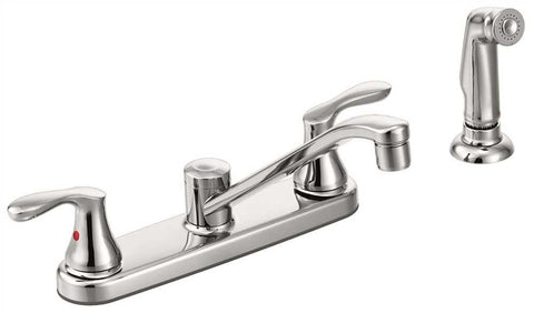 Cleveland Faucet Group Cornerstone Two Handle Kitchen Faucet, Chrome, With Matching Side Spray