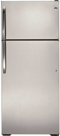 Ge&reg; Energy Star&reg; 17.5 Cu. Ft. Top Freezer Refrigerator, Stainless, Reversible Door Swing