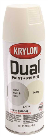 Krylon&reg; Satin Dual Paint And  Primer In One, Ivory, 12 Oz.