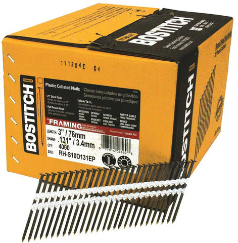 Stanley Bostitch  3 In. X .131 Smooth Shank 21&#xb0; Plastic Collated Stick Framing Nails, 4,000 Per Box