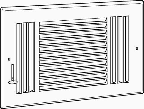 Three Way Sidewall Register 10" X 6" White