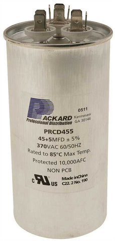 Round Motor Run Capacitor, 45-5 Mfd, 370 Vac