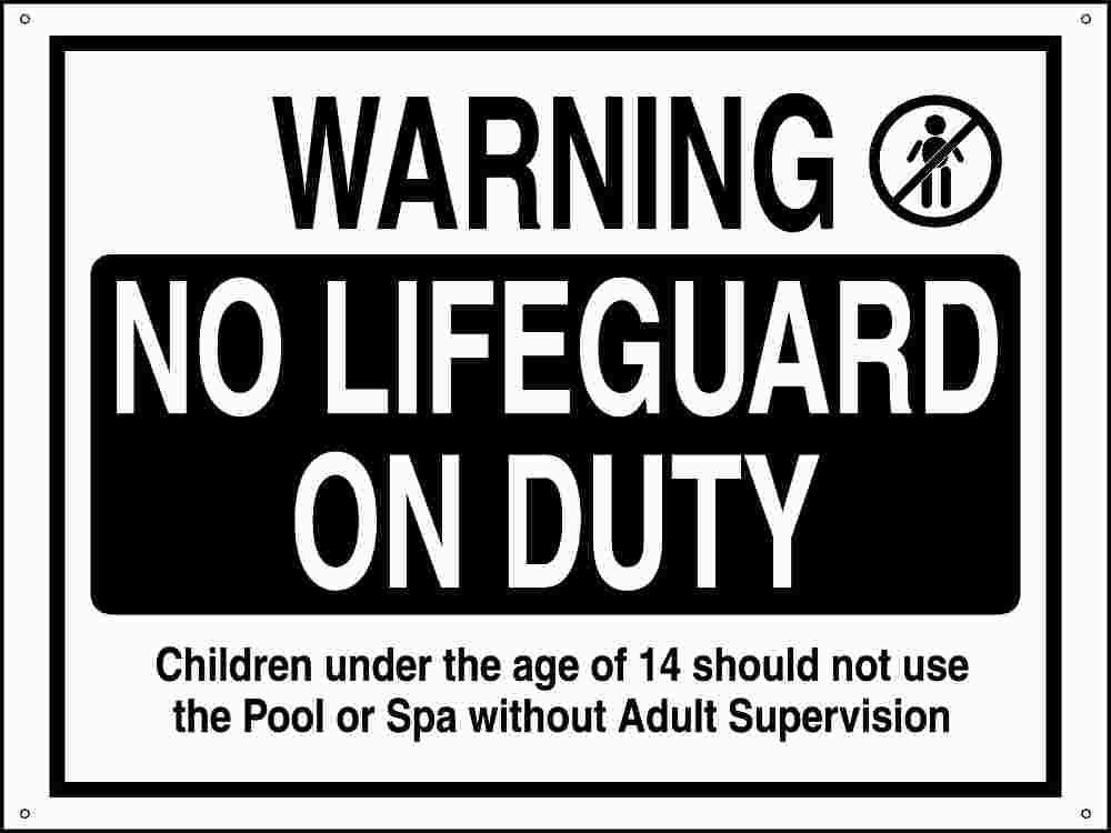 Pool Sign Warning No Lifeguard 18" X 24", Plastic