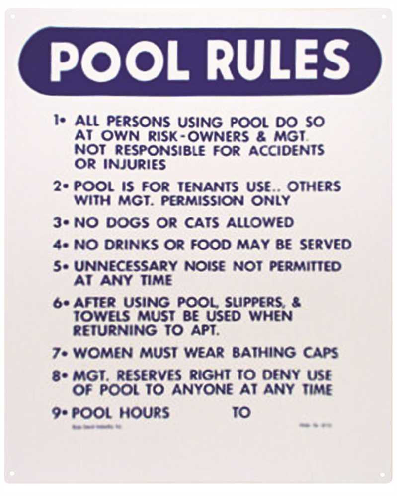 Pool Sign Pool Rules 18" X 24", Plastic