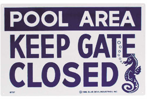 Pool Sign Keep Gate Closed 12" X 18", Plastic