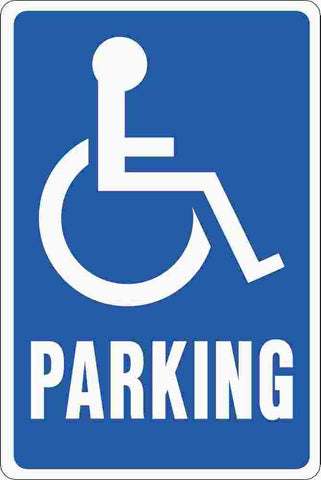 Handicapped Parking 12" X 18" White On Blue Sign