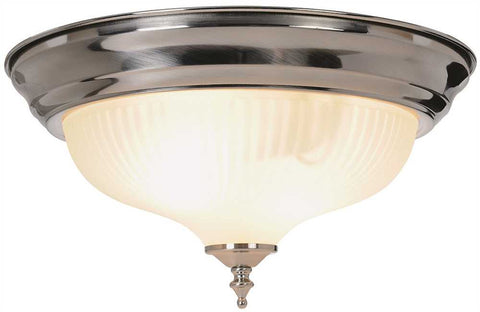 Decorative Swirl Glass Ceiling Fixture, Max Two 60 Watt Incandescent Medium Base Bulbs, 13" X 6", Brushed Nickel