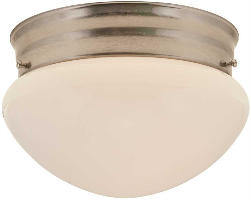 Royal Cove Ceiling Light Fixture With Mushroom-shaped White Glass, 8", Brushed Nickel