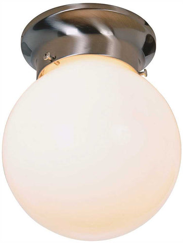 Royal Cove Globe Ceiling Fixture With White Glass, 6", Brushed Nickel, Uses 1 60-watt Incandescent Medium Base Bulb