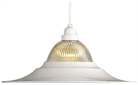 Pendant Ceiling Fixture With Ribbed Glass, Maximum One 150 Watt Incandescent Medium Base Bulb, 18 In., White