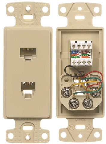 Netselect Plate Frame With 1 Cat 5e Jack And 1 Rj11 Jack 6 Position 4 Conductor Single Gang Ivory