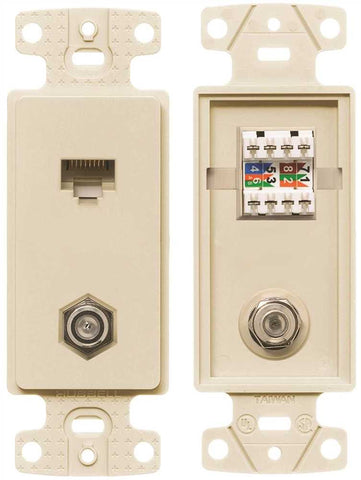 Netselect Plate Frame With 1 F-type Coax Connector And 1 Cat 5e Jack Almond