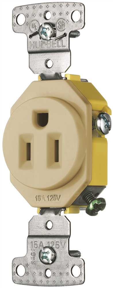 Receptacle Single Self Ground 15a 125v Ivory