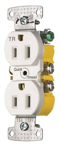 Receptacle Duplex 15 Amp Self Ground And Tamper Quik Trh White