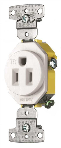 Self Grounding And Tamper Proof Single Receptacle 15 Amps White