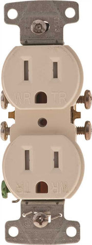 Self Grounding And Tamper Proof Duplex Receptacle 15 Amps Almond