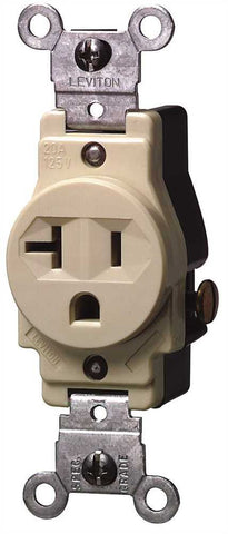 Leviton&reg; 2-pole Commercial Grade Single Receptacle, Straight Blade, Ivory, Nema 5-20r, 125 Volts, 20 Amps