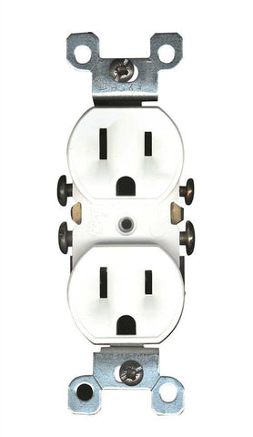 Leviton&reg; 2-pole Residential Grade Duplex Receptacle With Ears, White, Nema 5-15r, 125 Volts, 15 Amps