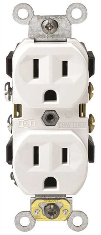 Leviton&reg; 2-pole Commercial Grade Duplex Receptacle, Straight Blade, White, Nema 5-15r, 125 Volts, 15 Amps