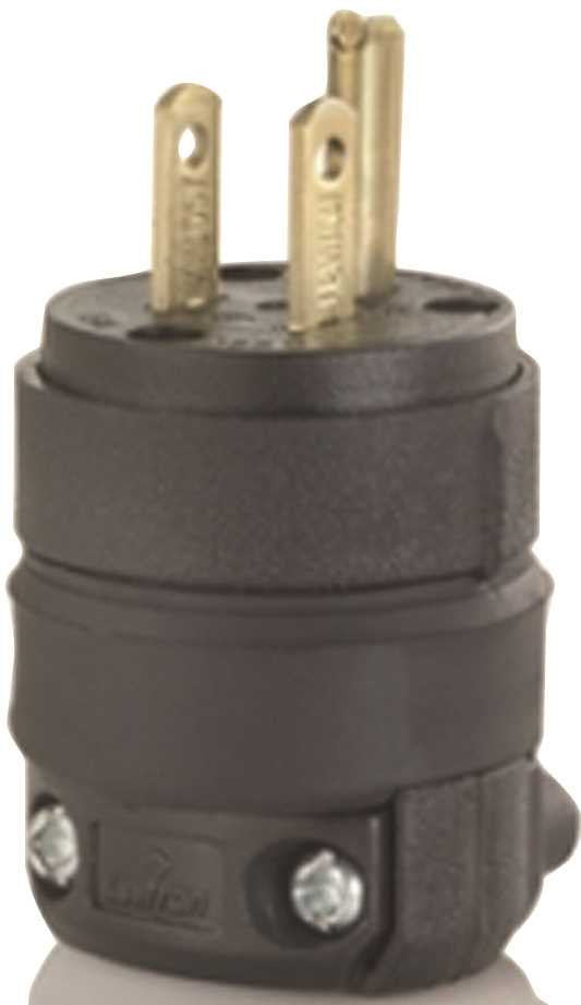 Leviton&reg; 2-pole Residential Grade Rubber Male Plug, Straight Blade, Nema 5-15p, 125 Volts, 15 Amps