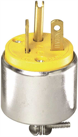 Leviton Commercial Grade Armored Rubber Grounding Straight Blade Male Plug, 20 Amp, Double Pole, 3 Wire, Yellow