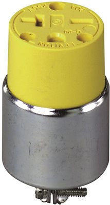 Leviton Commercial Grade Armored Rubber Grounding Female Connector, 20 Amp, Double Pole, 3 Wire, Yellow