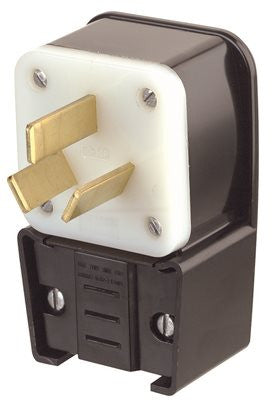 Leviton Industrial Grade Angle Range Plug, 30 Amp, Three Pole, Black