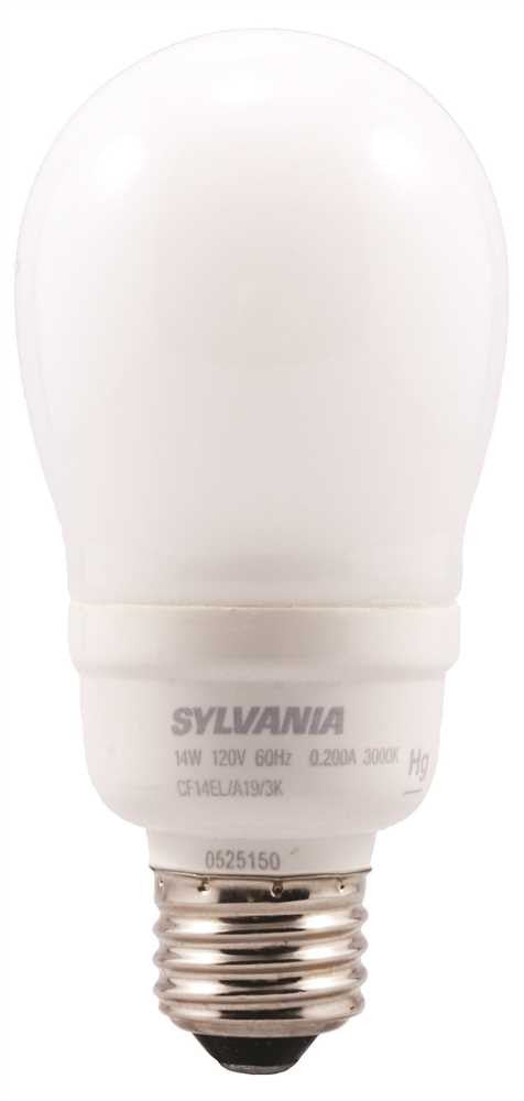 Sylvania Dulux&reg; El Encapsulated Compact Fluorescent Lamp, A19, 14 Watt, 3000k, 82 Cri, Medium Base, 120 Volts