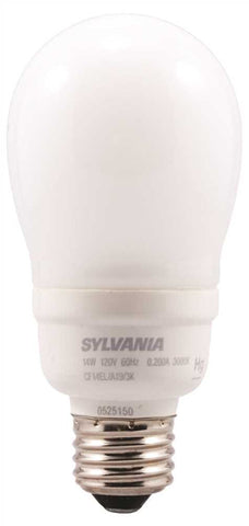 Sylvania Dulux&reg; El Encapsulated Compact Fluorescent Lamp, A19, 14 Watt, 3000k, 82 Cri, Medium Base, 120 Volts