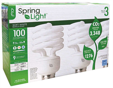 Tcp Springlight&trade; Springlamp&reg; Compact Fluorescent Lamp, 23 Watt, 2700k Color Temperature, 3 Pack