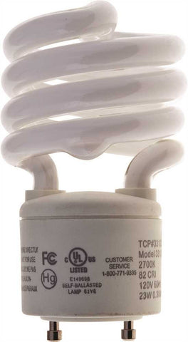 Tcp Springlamp&reg; Gu24 Base Spiral Compact Fluorescent Lamp, 23 Watt, Soft White 2700k Color Temperature