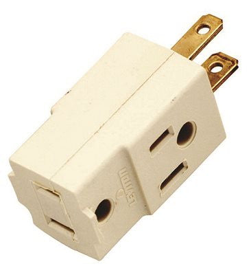 Satco&reg; Vinyl Cube Outlet Adapter, 2 Pole, 3 Wire, 15 Amps, 125 Volts, Ivory