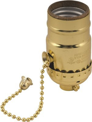 Satco&reg; Pull Chain Socket For Medium Base Lamps, Brite Gilt, 660 Watts, 250 Volts