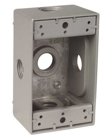 Weatherproof Box, 1 Gang, Aluminum, Five 1-2" Threaded Holes