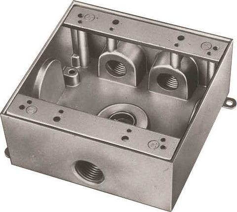 Weatherproof Box 2 Gang Aluminum Four 1-2" Threaded Holes