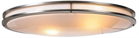 Monument Oval Ceiling Light Fixture, Brushed Nickel With White Plastic Lens, 32-1-4", Uses Two 32 Watt Circline Type Lamps