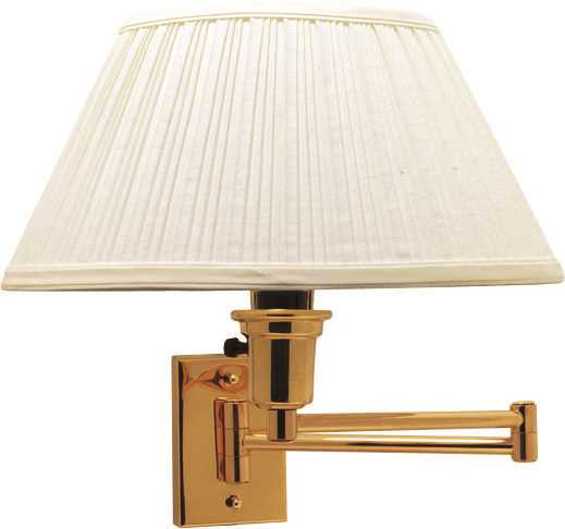 Swing Arm Wall Lamp , Maximum One 150 Watt Three Way Incandescent Medium Base Bulb, Polished Brass With White Shade